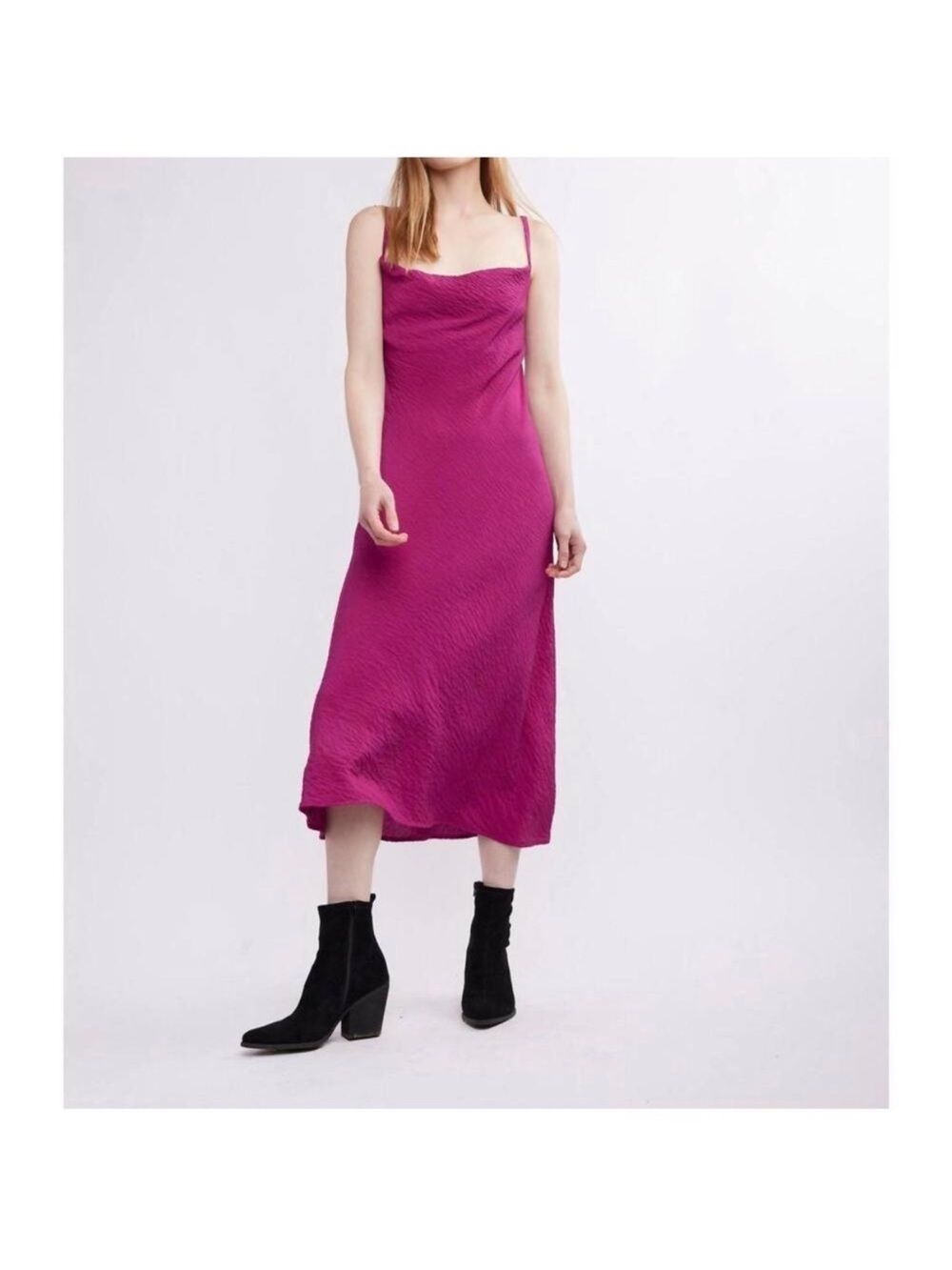 SELF CONTRAST norah midi slip dress in magenta $140